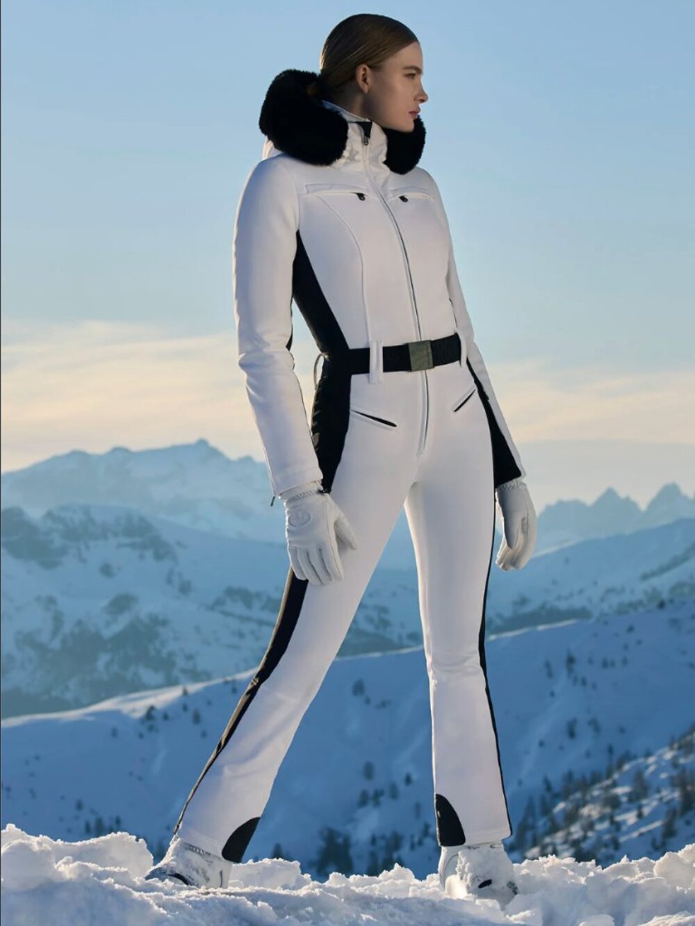 Goldbergh Parry Ski Suit in White Down & Black Faux Fur Jumpsuit Skisuit